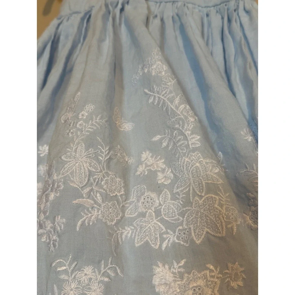 Ralph Lauren Baby Girl Chambray Embroidered Dress | Blue Floral Sleeveless | 24M